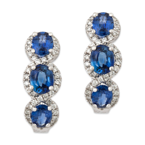 Estate 14k White Gold 1.50cttw Sapphire .2cttw Diamond Blue Trio Earrings
