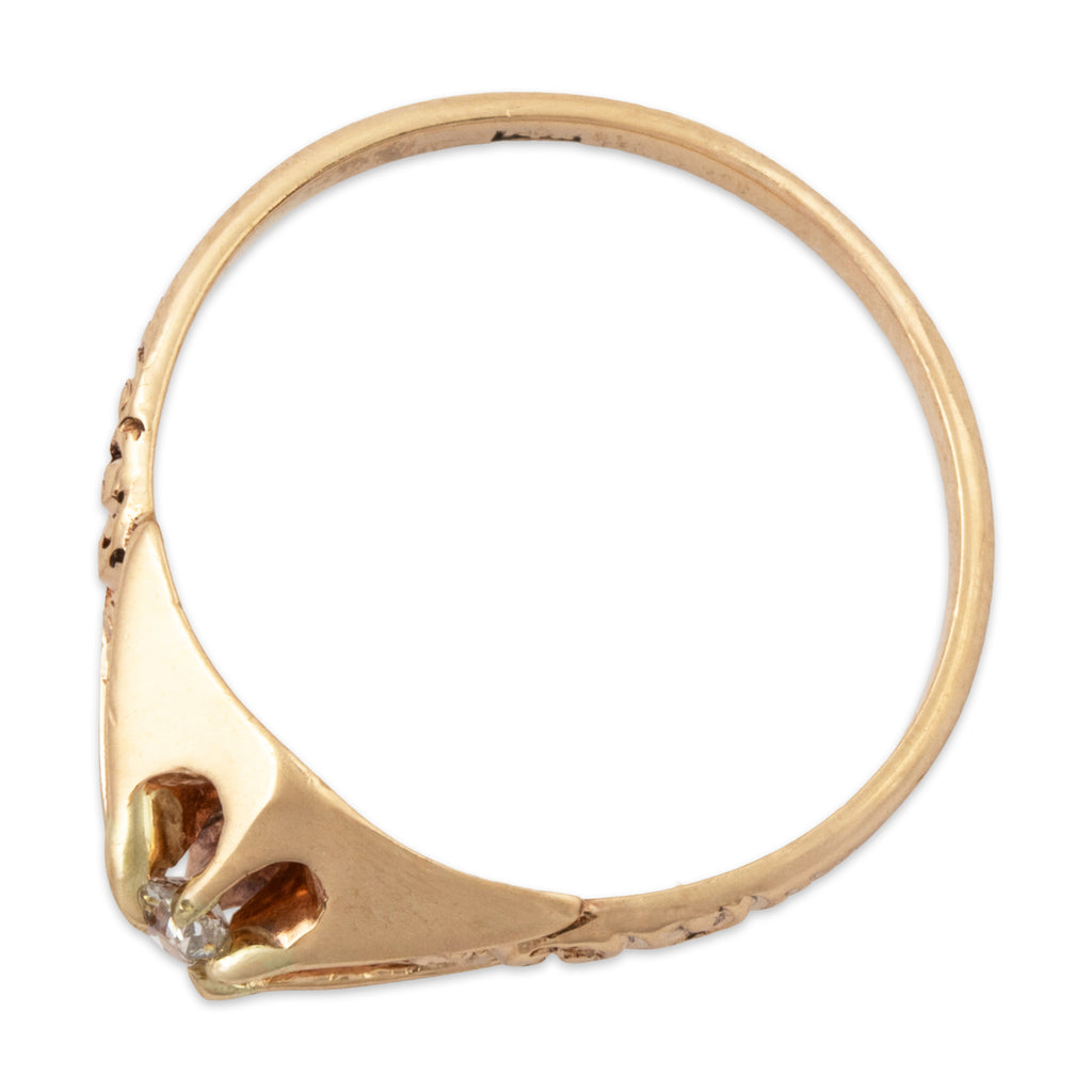 Antique 14k Rosy Yellow Gold Old Mine Diamond Scroll Solitaire Ring 5.25