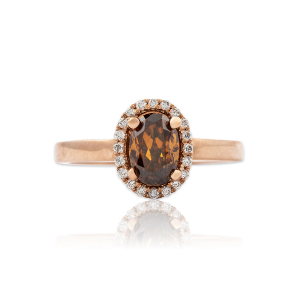Vintage 14k Rose Gold 1.01ct GIA Fancy Deep Orange-Brown Diamond Ring 5.75