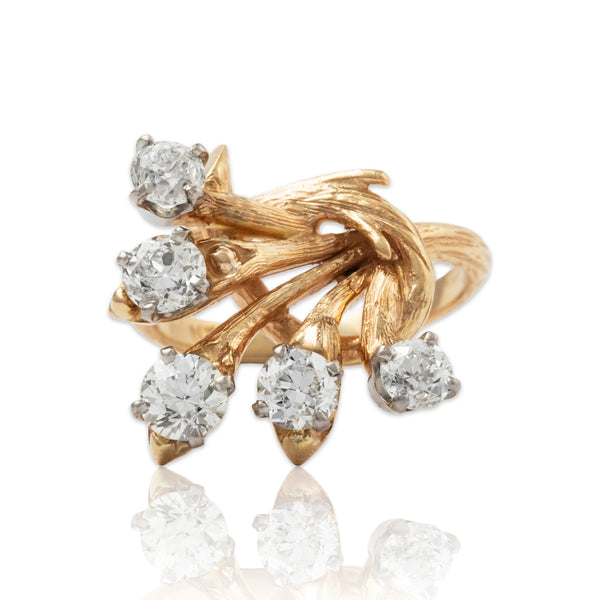 Vintage Spectacular Large 14k Yellow Gold 1.60cttw Old Mine Diamond Ring 6.75