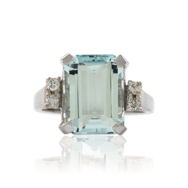 Vintage 14k White Gold 4.29ct Aquamarine Diamond Elegant Cocktail Ring 4.25