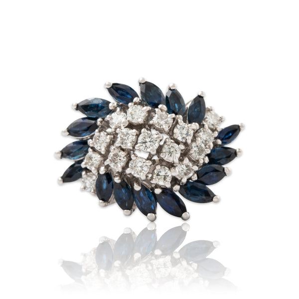 Vintage Large 14k White Gold 2cttw Sapphire .773cttw Diamond Icy Waterfall Ring