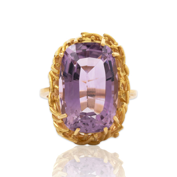 Vintage 18k Yellow Gold 10.82ct Amethyst Statement Cocktail Ring 5.75