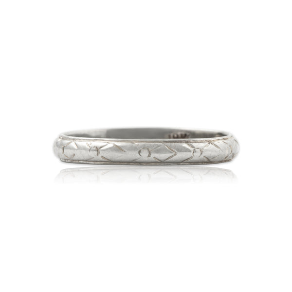 Antique Art Deco 18k White Gold Engraved Details Band Ring 6.25