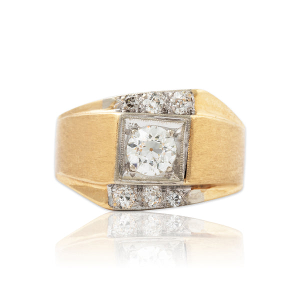 Vintage 14k Yellow Gold .82cttw Diamond Modernist Brushed Geometric Ring 7.75