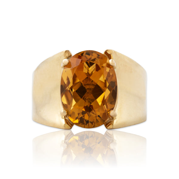 Vintage Heavy 14k Yellow Gold 5.66ct Citrine Modernist Statement Ring 7.0