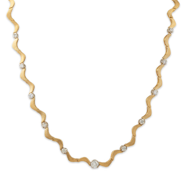 Vintage 14k Yellow Gold 1.50cttw Diamond Undulating Necklace 16
