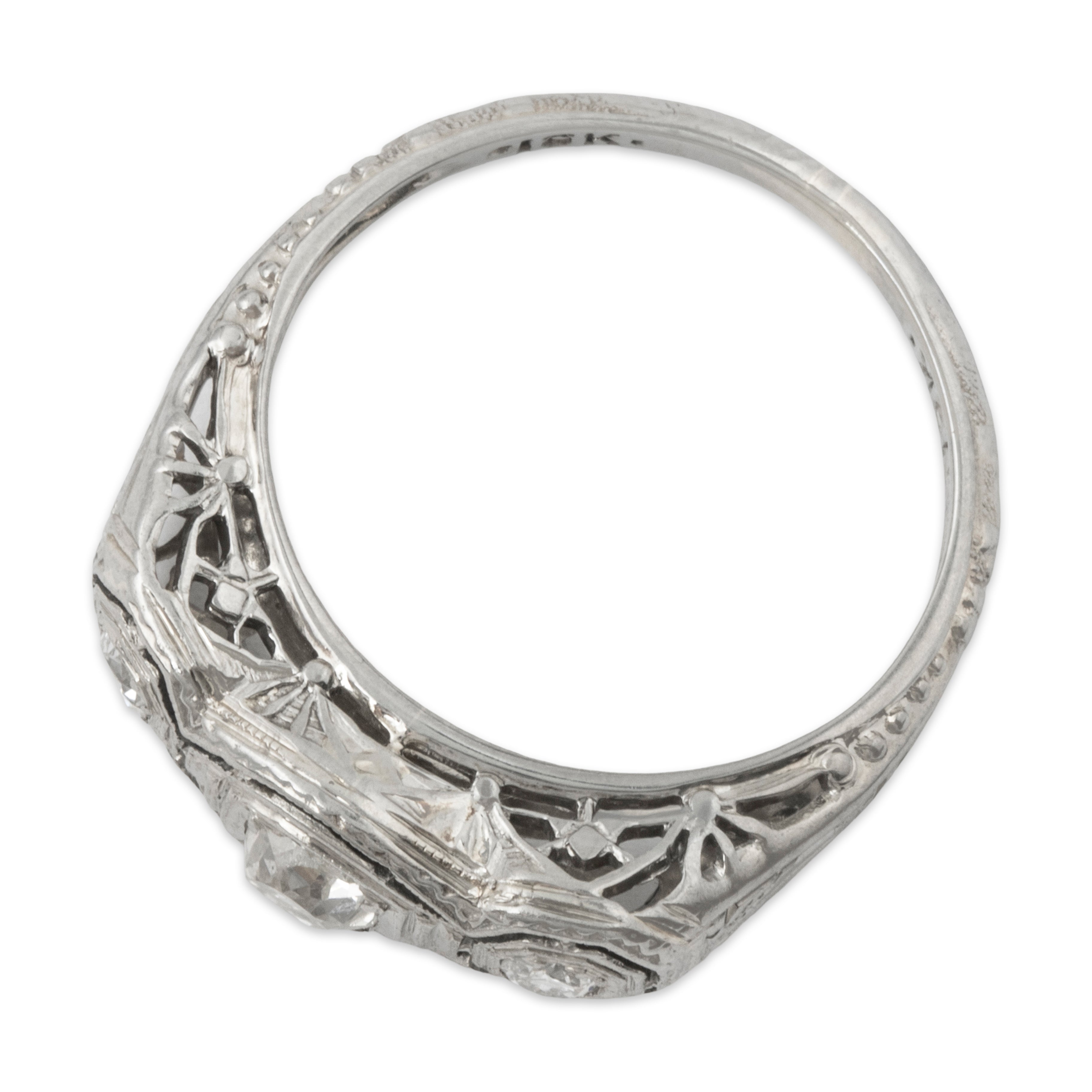 Antique 18k White Gold .269cttw Old Mine Diamond Art Deco Trio Ring 4.75