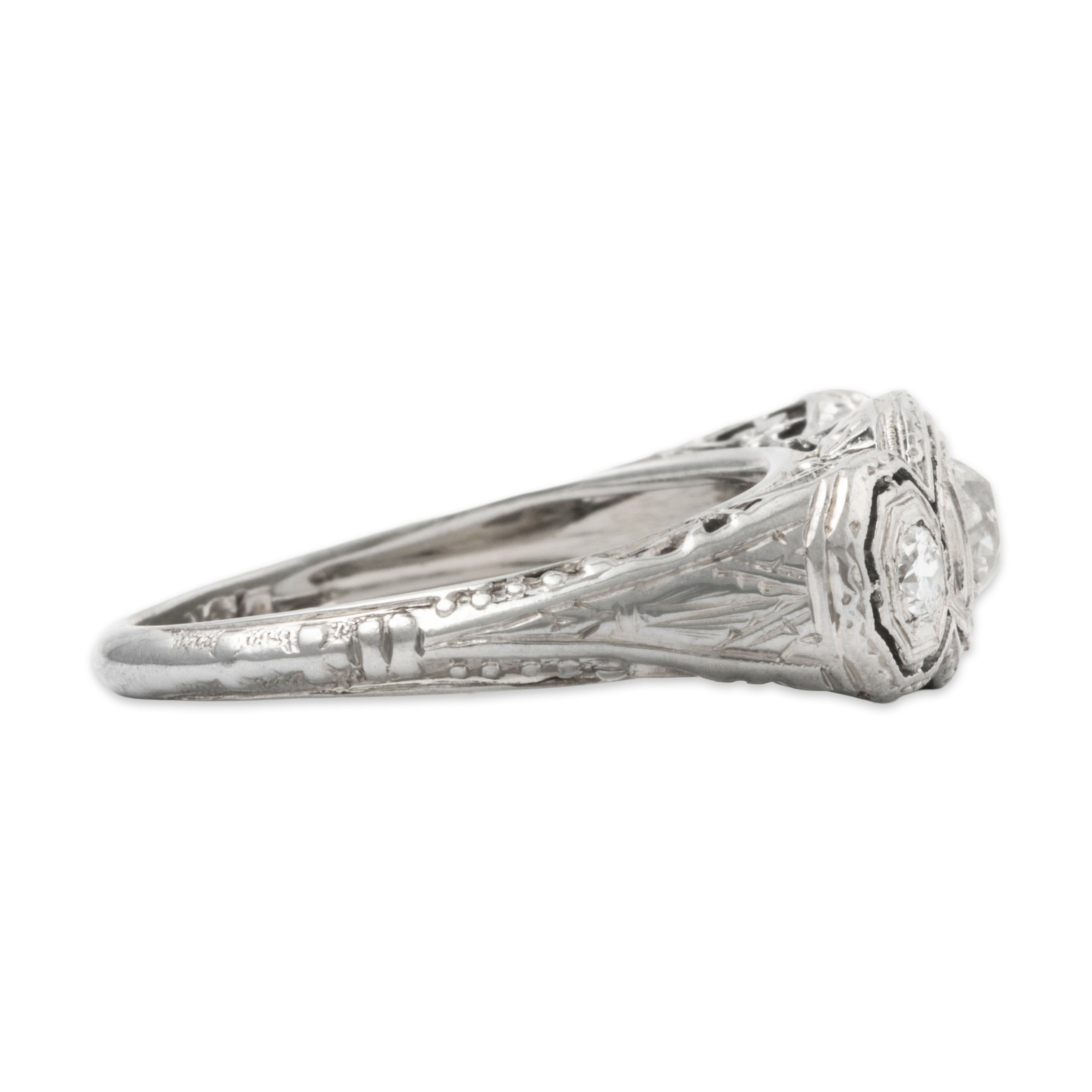 Antique 18k White Gold .269cttw Old Mine Diamond Art Deco Trio Ring 4.75
