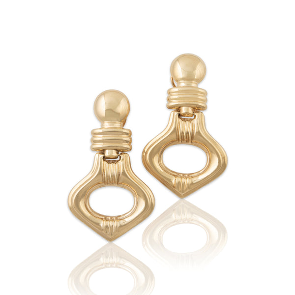 Vintage Oversized 14k Yellow Gold Modernist Dangle Omega Back Earrings