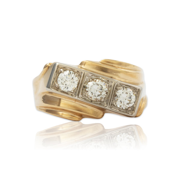 Vintage 14k Yellow Gold .81cttw Diamond Modernist Slant Ring 10.00