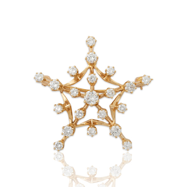 Vintage Large 14k Yellow Gold 1.55cttw Diamond Brilliant Star Pendant / Pin