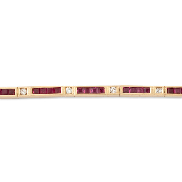 Vintage Heavy 14k Yellow Gold 2.6cttw Ruby .37cttw Diamond Tennis Bracelet