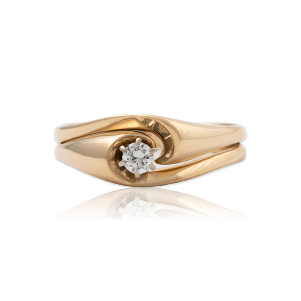 Vintage 14k Yellow Gold Diamond Modernist Solitaire Ring 8.75