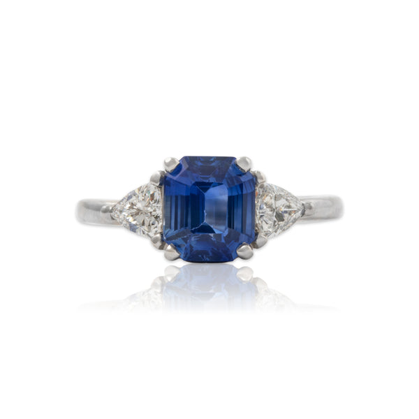 Estate Platinum 2.31ct Ceylon Sapphire .5cttw Diamond Three Stone Ring 5.75