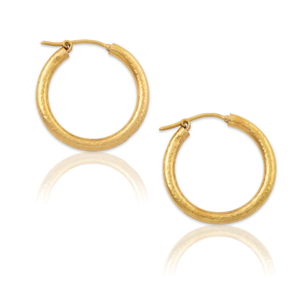Estate Elizabeth Locke 19k Yellow Gold Hammered Hoop Earrings