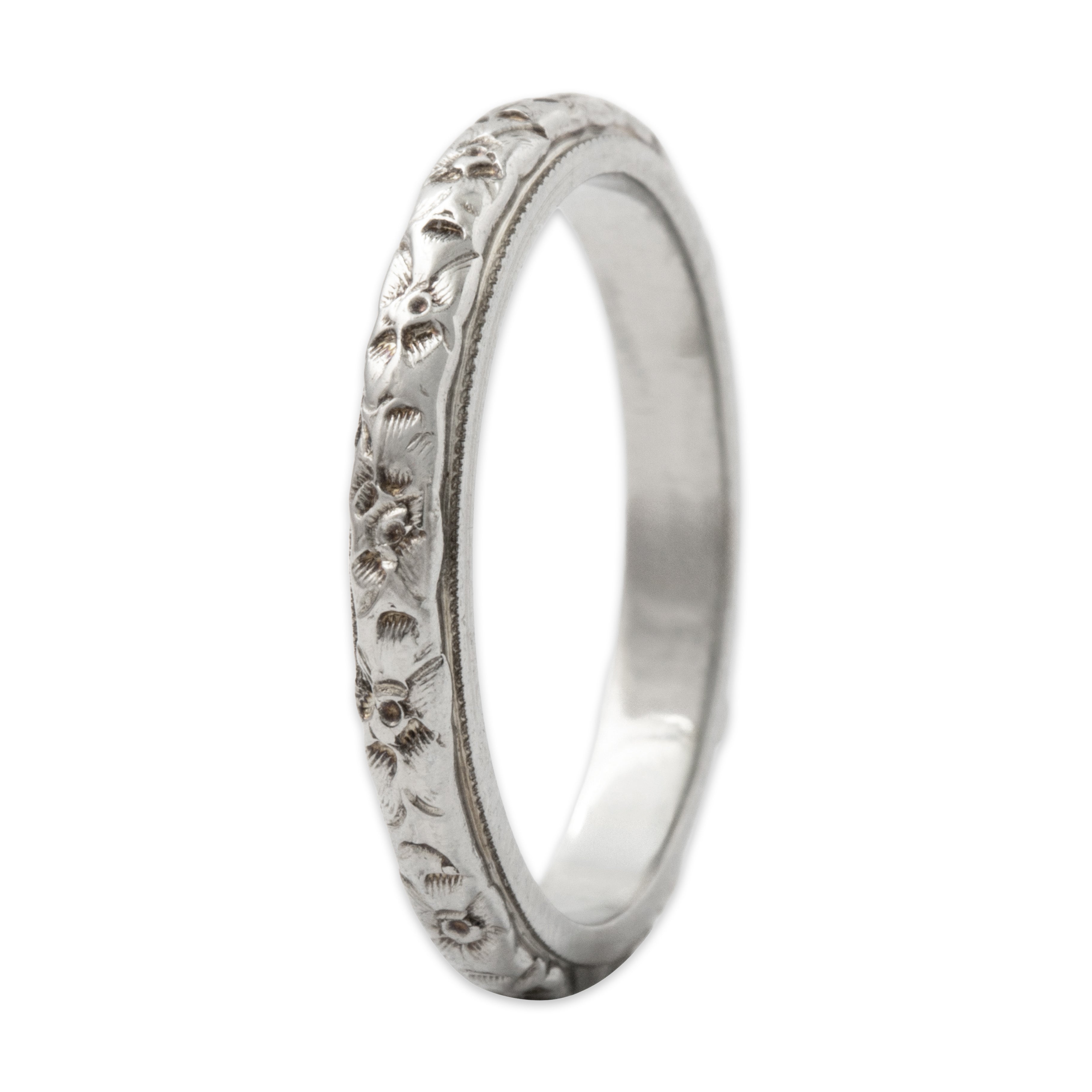 Antique Art Deco 18k White Gold Blossom Band Ring 4.00