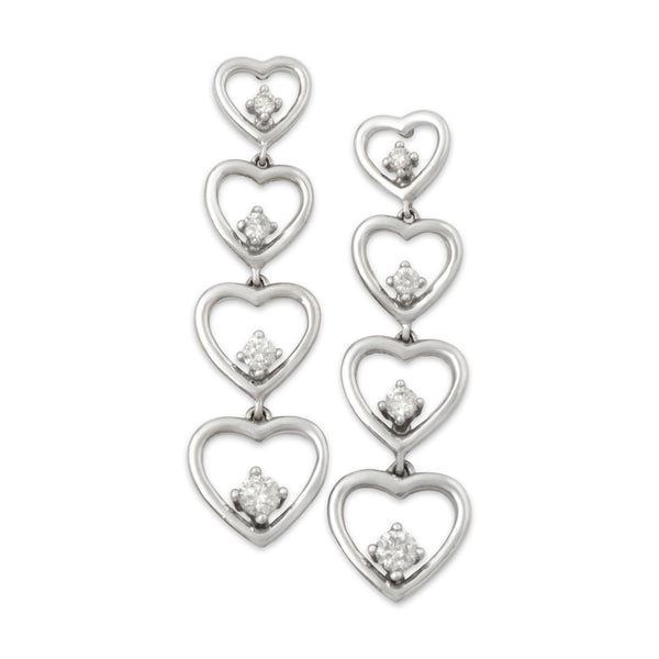 Vintage 14k White Gold .46cttw Diamond Cascade of Hearts Dangle Earrings
