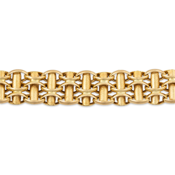 Vintage Italian 14k Yellow Gold Dual-Texture Link Bracelet 6.5