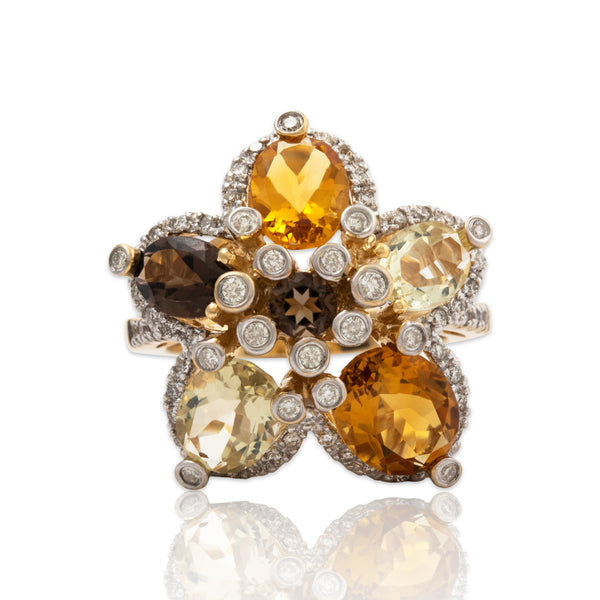 Vintage Large 14k Yellow Gold 2.85cttw Citrine 1.94cttw Prasiolite Opulent Ring