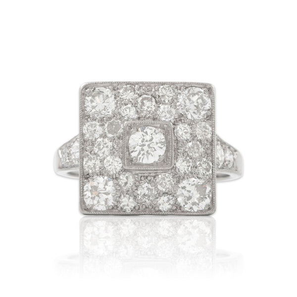 Antique Art Deco Platinum 1.33cttw Old European Cut Diamond Cocktail Ring 7.25