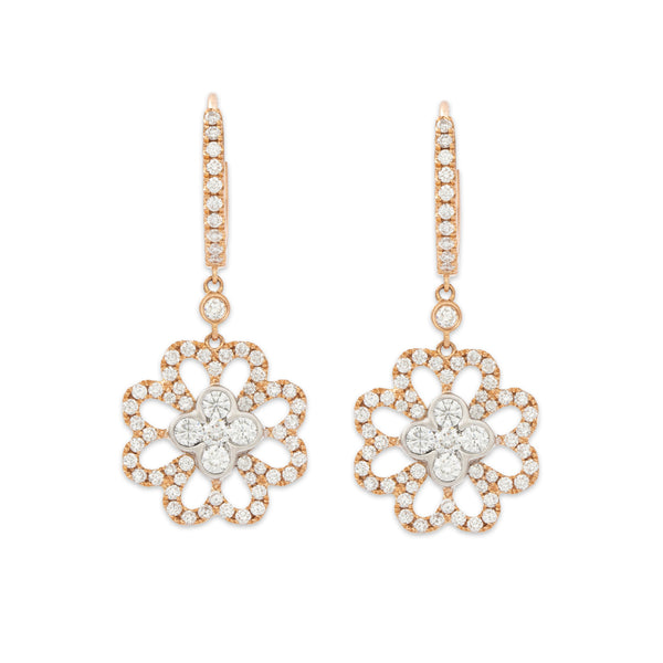 Vintage 18k Rose Gold 2cttw Diamond Brilliant Floriform Dangling Earrings