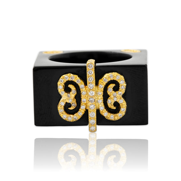 Vintage Henry Dunay 18k Yellow Gold Black Jade .496cttw Diamond Ring 6.75