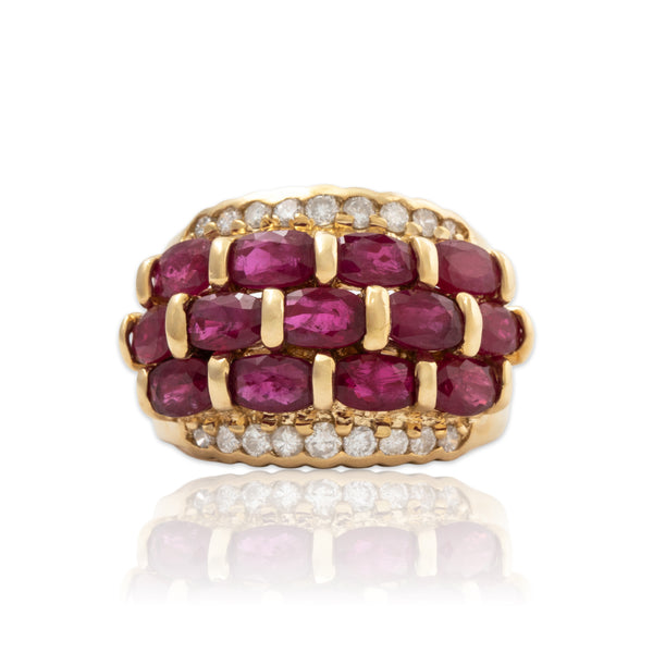 Vintage Heavy 14k Yellow Gold 2.6cttw Ruby .337cttw Diamond Wide Line Ring 5.25