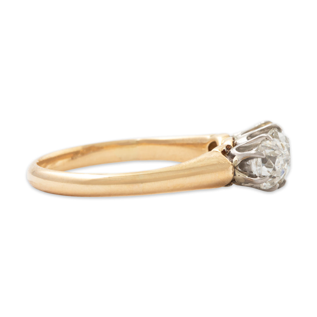 Antique 14k Yellow Gold 1.22cttw Old Mine Cut Diamond Trio Ring 4.75