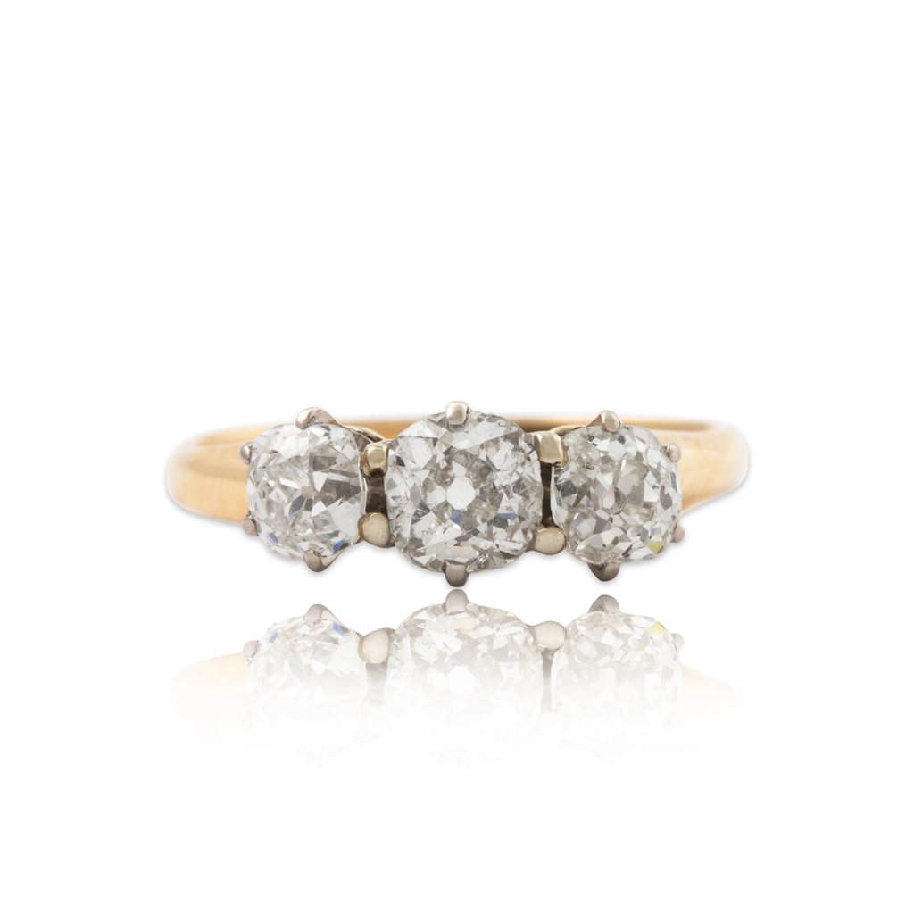 Antique 14k Yellow Gold 1.22cttw Old Mine Cut Diamond Trio Ring 4.75