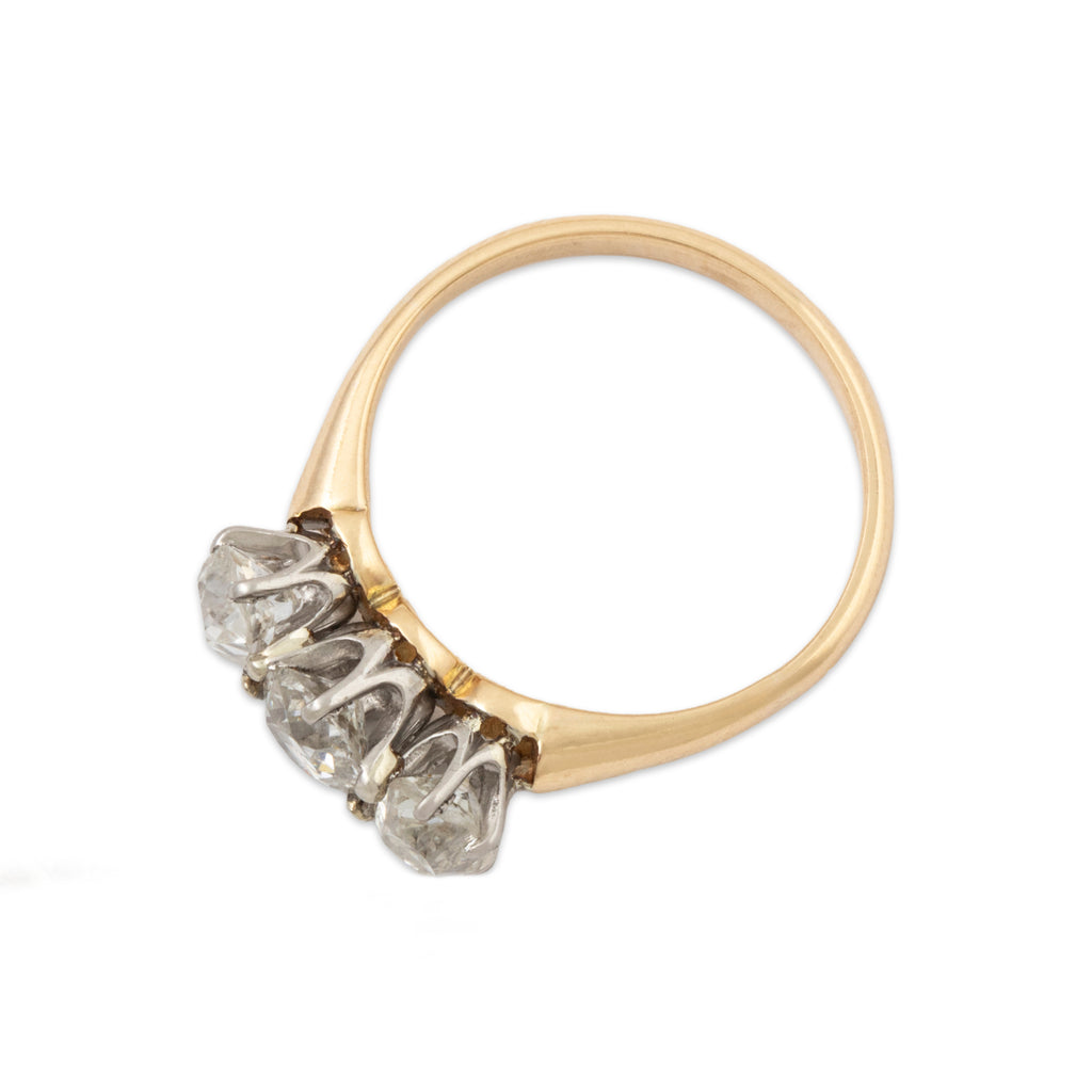Antique 14k Yellow Gold 1.22cttw Old Mine Cut Diamond Trio Ring 4.75