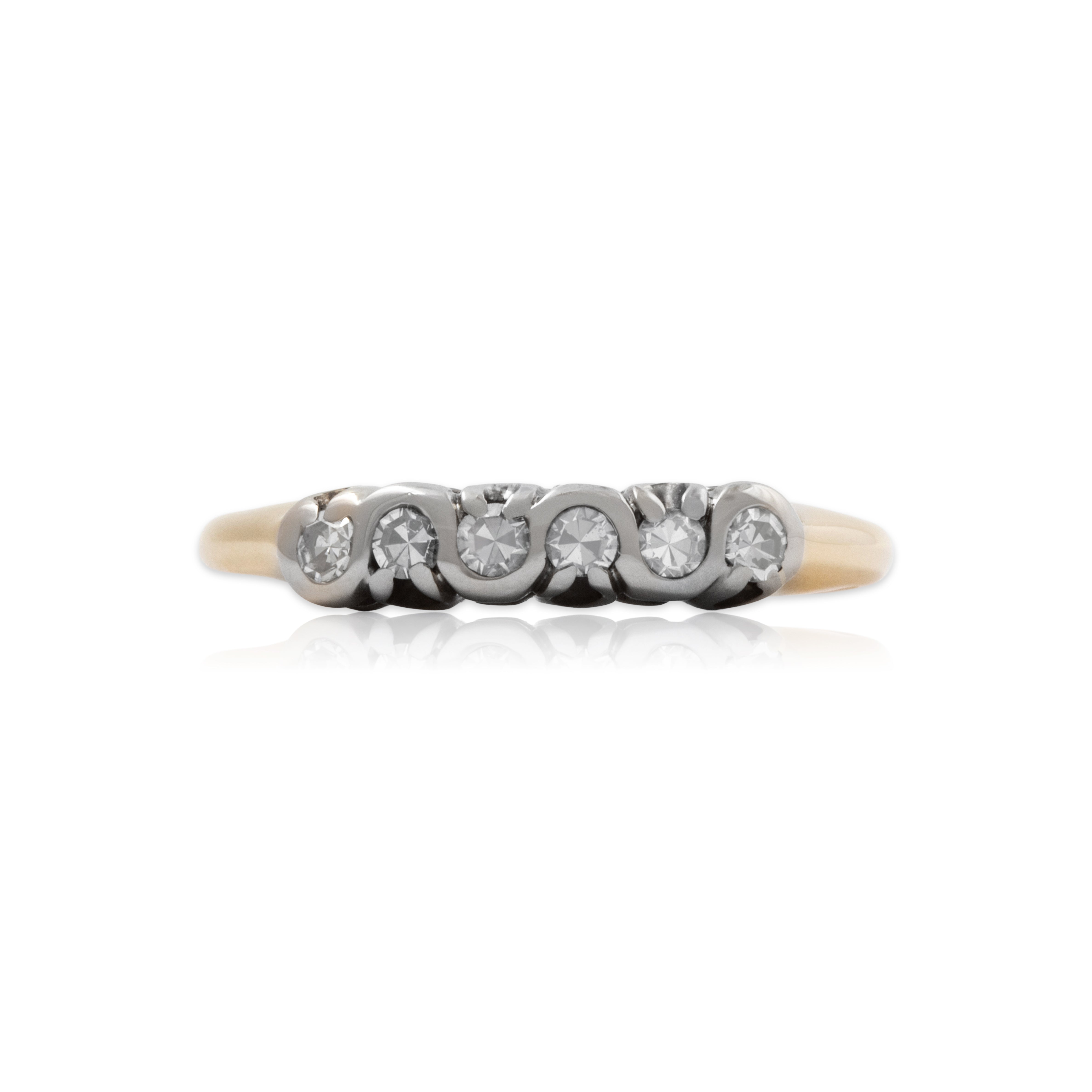 Antique 14k Yellow Gold .234cttw Single Cut Diamond Elegant Loops Band Ring 6.25
