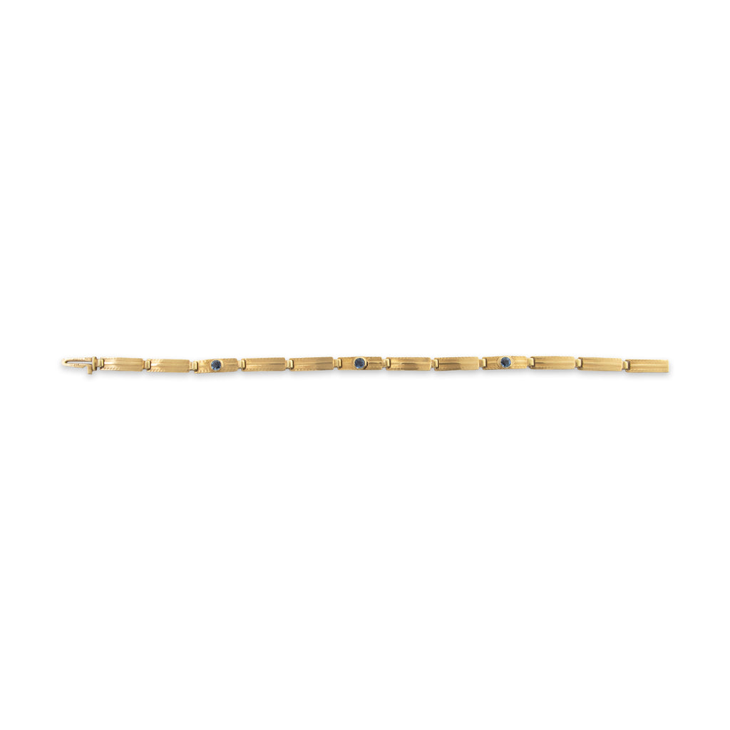 Antique 14k Yellow Gold Synthetic Sapphire Engine Turned Design Bracelet 6.5"
