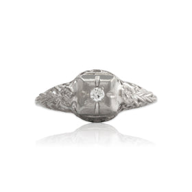 Antique Art Deco 10k White Gold Diamond Blossom Ring 6.00
