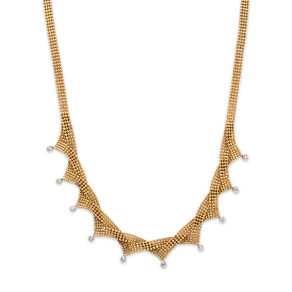 Vintage Wonderful 14k Yellow Gold .6cttw Diamond Woven Chain Drop Necklace 17