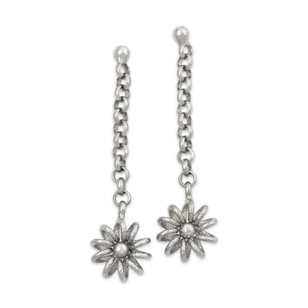 Vintage Italian 14k White Gold Spiraling Daisies Dangle Earrings
