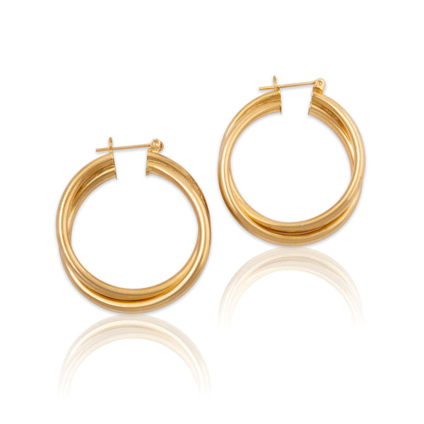 Vintage 14k Yellow Gold Twisty Tubes Hoop Earrings
