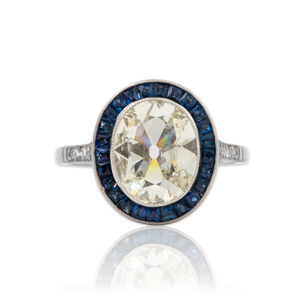 Vintage Platinum 1.488cttw Old Mine Cut Diamond Blue Sapphire Incredible Halo Ring