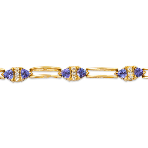 Vintage 14k Yellow Gold 2.4cttw Tanzanite .504cttw Diamond Station Bracelet 7