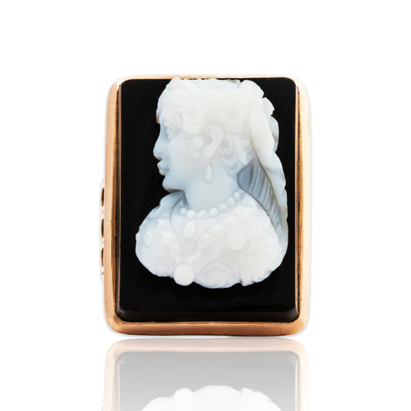 Antique Victorian Large 10k Rosy Yellow Gold 8.73ct Hardstone Cameo Ring 5.50