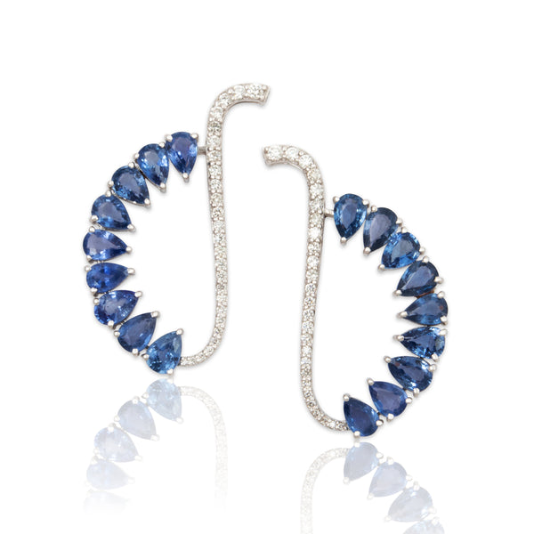 Vintage Large 18k White Gold 7cttw Sapphire .696cttw Diamond Abstract Earrings