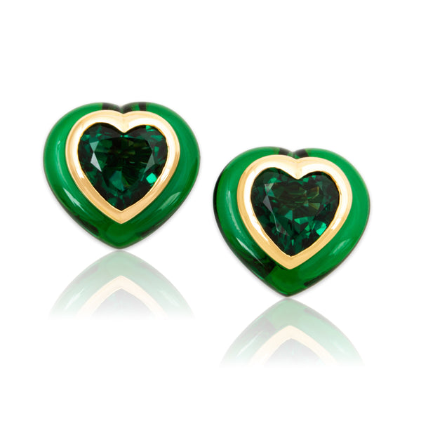 Vintage French 18k Yellow Gold Synthetic Quartz Lucite Statement Heart Earrings