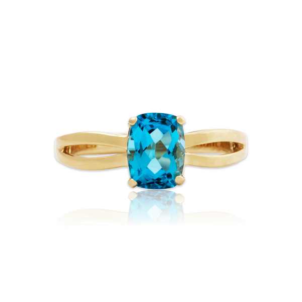 Vintage 14k Yellow Gold 1.8ct Swiss Blue Topaz Elongated Cushion Ring 6.75