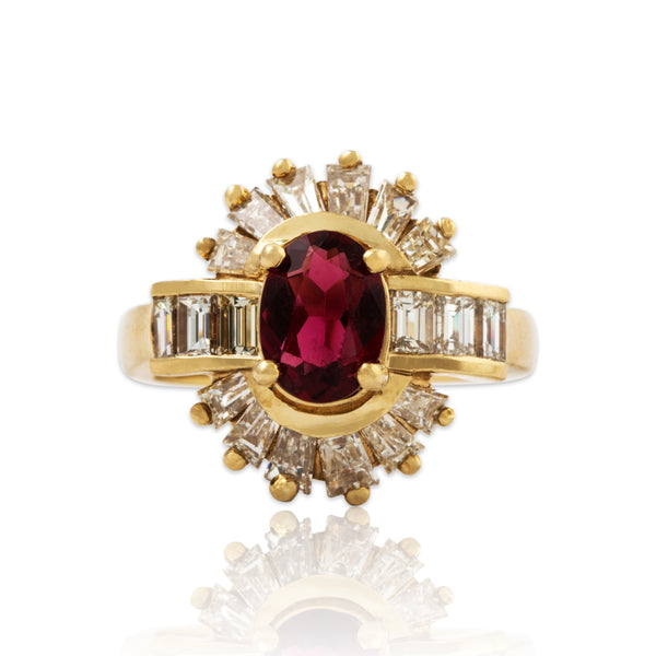 Vintage Stunning 14k Yellow Gold Tourmaline 1.5cttw Diamond Ballerina Halo Ring