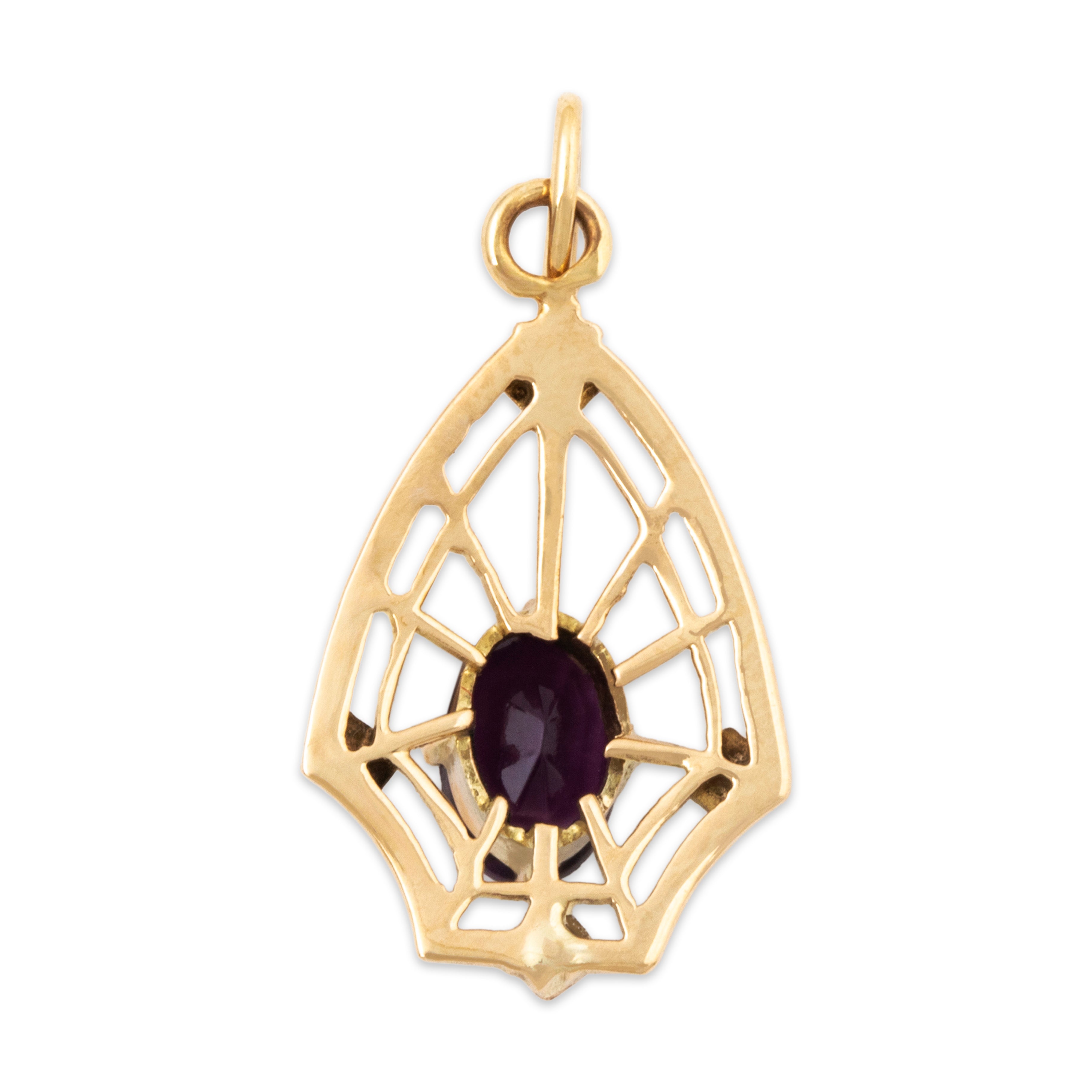Antique 10k Yellow & White Gold Purple Glass Openwork Milgrain Charm / Pendant