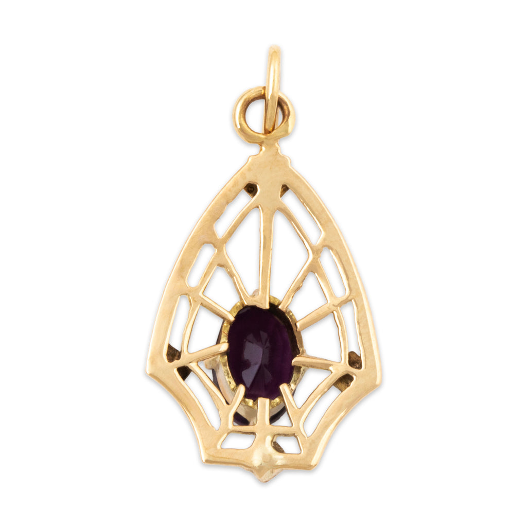 Antique 10k Yellow & White Gold Purple Glass Openwork Milgrain Charm / Pendant
