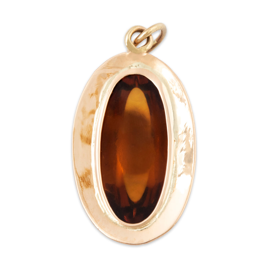 Antique 10k Yellow Gold Golden-Brown Glass Engraved Border Charm / Pendant