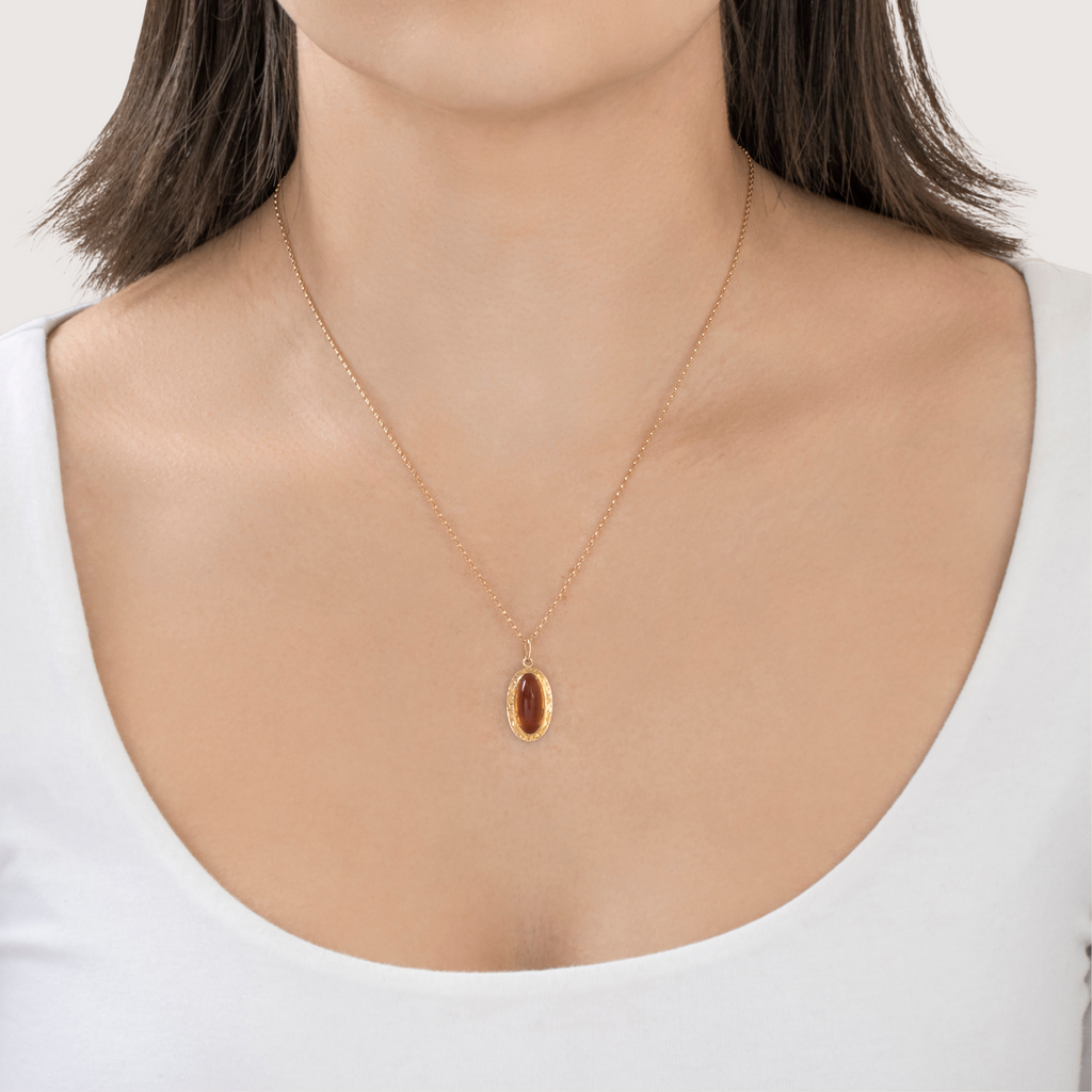 Antique 10k Yellow Gold Golden-Brown Glass Engraved Border Charm / Pendant