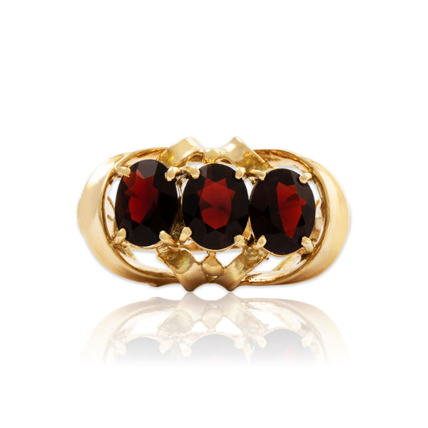Vintage Large 14k Yellow Gold 2.2cttw Garnet Dramatic Trio Ring 7.25