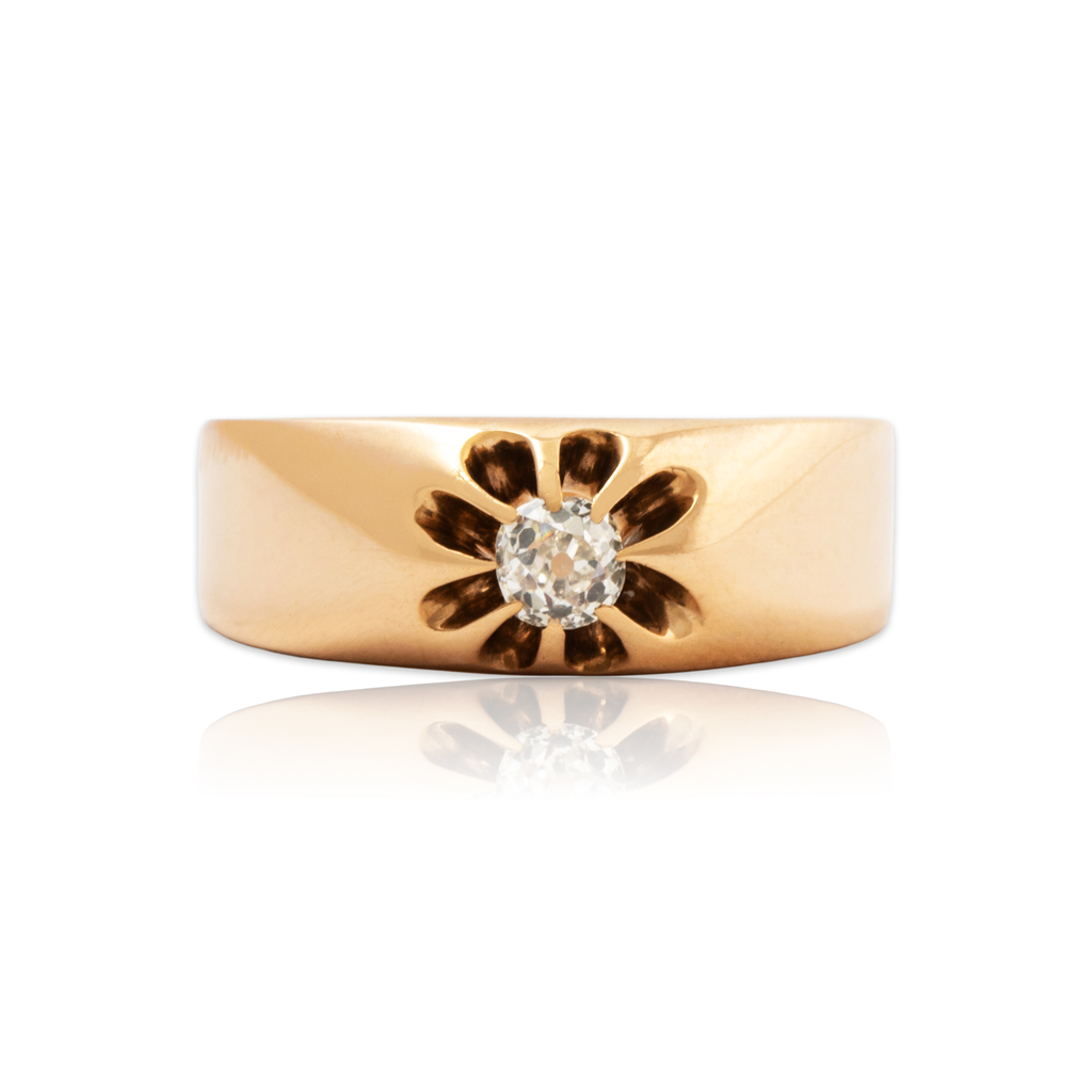 Antique Victorian 14k Rosy Yellow Gold Old Mine Cut Diamond Wide Band Ring 5.00
